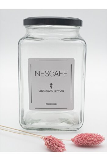 zezedesing Nescafe Jar Storage Container Square Glass Black Metal Lid 1000ml
