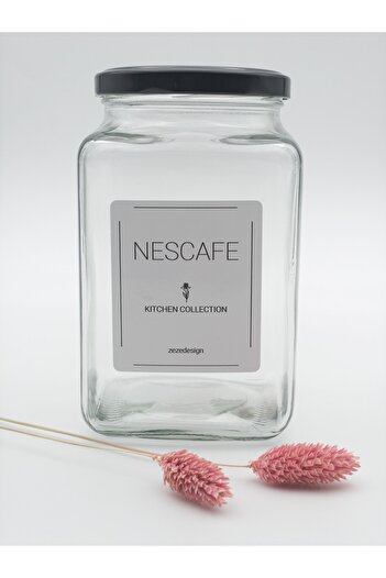 zezedesing Nescafe Jar Storage Container Square Glass Black Metal Lid 1000ml