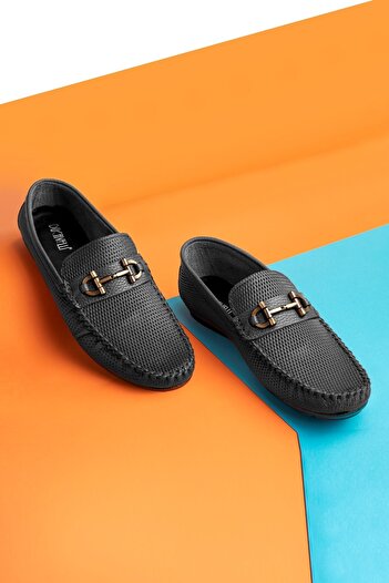 Ducavelli Verde Hakiki Deri Erkek Günlük Ayakkabı, Rok Loafer Ayakkabı Siyah