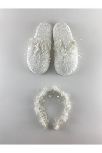 Lohussa Ecru Floral Stoned Maternity Crown Slippers Set