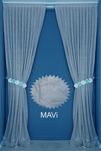 AKÇA TEKSTİL Striped Blue Color Single Wing Ready-made Planted Pleated Background Curtain 75*260 Cm
