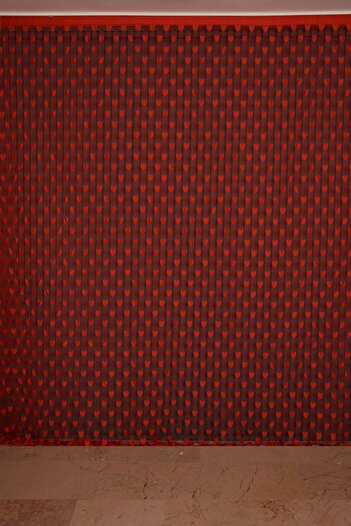 AKÇA TEKSTİL Red Color Heart United String Curtain - Ready, 300*270