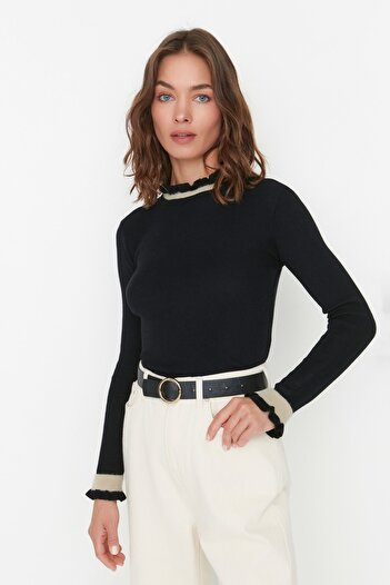 Trendyol Collection Pulover de tricotaj cu mâneci negre cu guler ridicat TWOAW21KZ2138