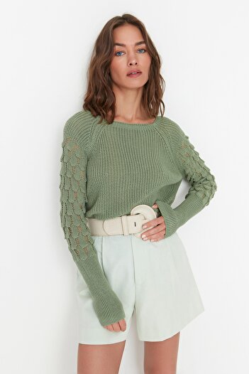 Trendyol Collection Menta textúrájú, nyakú kötött pulóver TWOAW20KZ0130