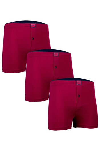 BSM 3-Piece Claret Red 100% Cotton Belted Buttoned Boxers