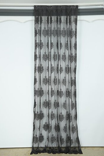 AKÇA TEKSTİL Dotted Damaks Model Anthracite Color Single Wing Pleated Background Curtain 75*260 Cm