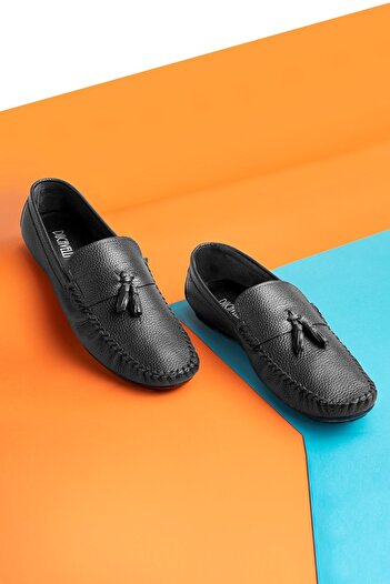 Ducavelli Noble Hakiki Deri Erkek Günlük Ayakkabı, Rok Loafer Ayakkabı Siyah