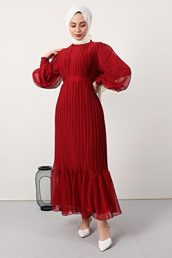 Giza Giyim Pleated Janjan Evening Dress Red