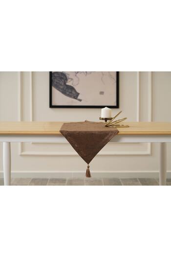 TOSHE 35cm X 180 Cm Brown Runner, Decorative Runner, Patterned Runner