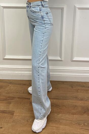 Trn JNS Linda 90's Snow Wash Blue Lycra Super ψηλόμεσο φαρδύ τζιν παντελόνι Palazzo