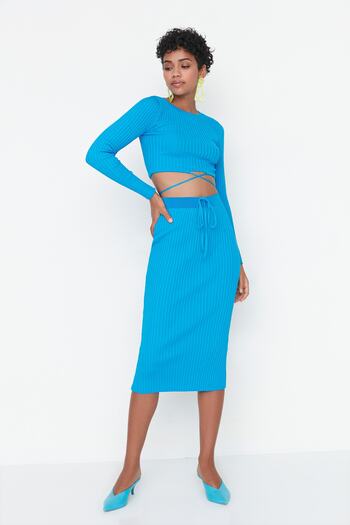 Trendyol Collection Kék nyakkendő részletes kötöttáru felső és alsó készlet TWOAW22EL0543