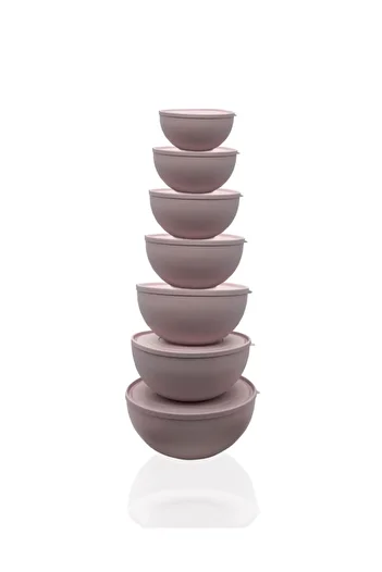 Üçsan Plastik Powder Pink Set of 7 - Triangle Bombie Plastic Round Bowl with lid
