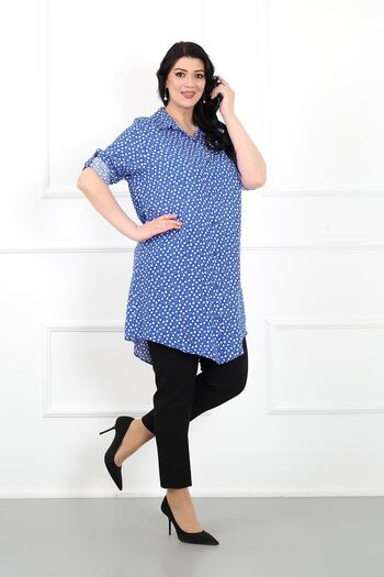 By Alba Collection Women's Indigo Heart Pattern Cotton Viscose Large Size Tunic