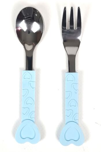 Binbirreyon Baby Food Spoon Children's Food Spoon Soft Silicone Handle 2 Pieces Blue