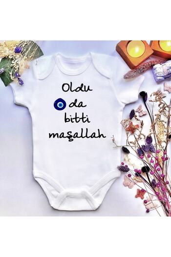 irembaby Unisex Oldu Da Bitti Maşallah Sünnet Baskılı %100 Pamuklu Çıtçıtlı Body Zıbın