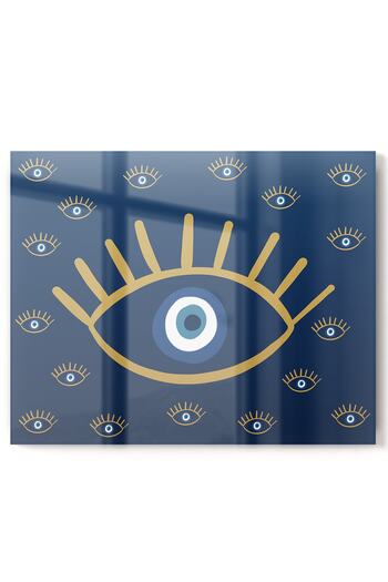Olinpa Premium Kitchen Glass Stove Back Protector Countertop Built-In Back Protector 50X76Cm |   Evil Eye Eye Blue