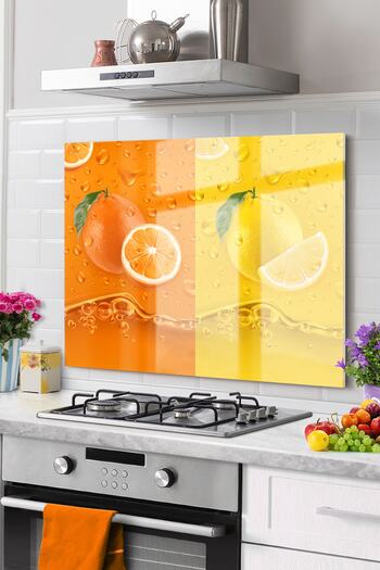 Olinpa Premium Kitchen Glass Stove Back Protector Countertop Built-In Back Protector |   Orange Lemon