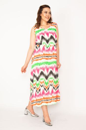 Şans Women's Large Size Green Woven Viscose Fabric Chest Flounce Dress 65n33247