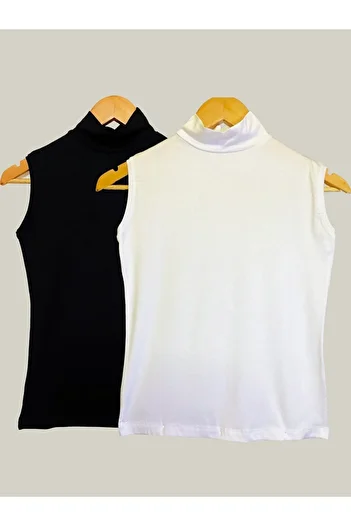 Nacar Women's Black And White Zero Sleeve Half Turtleneck Body