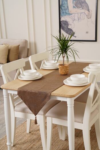 TOSHE 35cm X 180 Cm Brown Runner, Decorative Runner, Patterned Runner
