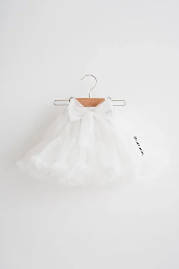 Banamio Rio Bow Detailed Lined Fluffy Carnival Tutu Skirt (EKRU)