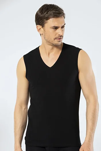 Cacharel Zero Sleeve Men's Undershirt, Sports V-Neck 95% Cotton 5% Lycra