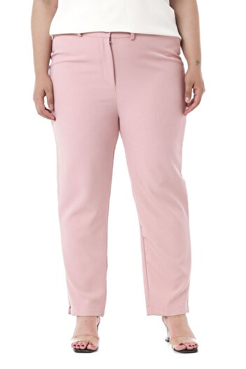 DISENTIS MODEST Plus Size Elastic Waist Side Zippered Leg Slit Powder Trousers