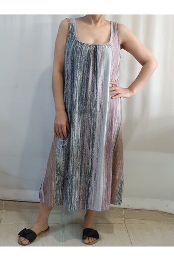 Mertcan Butik Gathered Front and Back Patterned Combed Cotton Viscose Dress