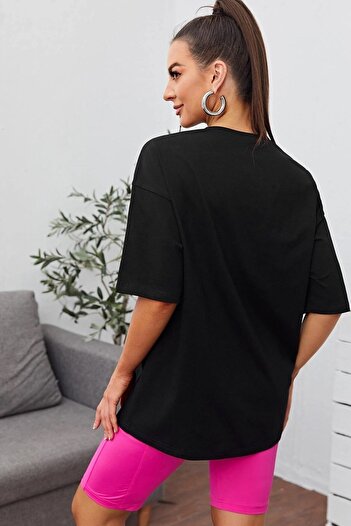 Mad&Calf Γυναικείο μπλουζάκι Oversize Babe με εμπριμέ Loose Cut