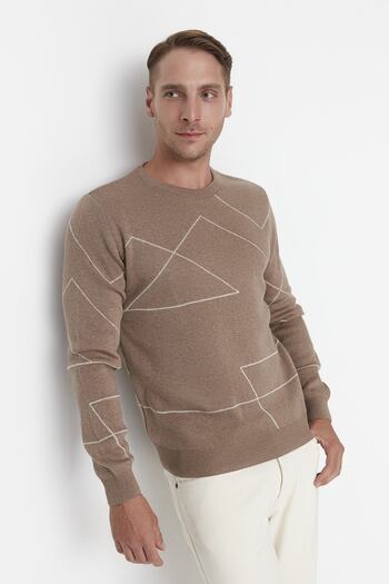 Trendyol Collection Crew Neck Linear Mink Knitwear Sweater - Slim Fit TMNAW22KZ0662