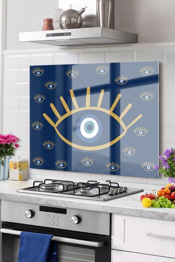 Olinpa Premium Kitchen Glass Stove Back Protector Countertop Built-In Back Protector 50X76Cm |   Evil Eye Eye Blue