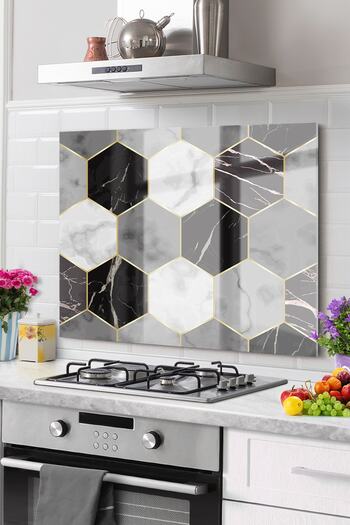 Olinpa Premium Kitchen Glass Stove Back Protector Countertop Built-In Back Protector |   Marble Geometric