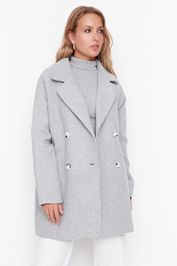 Trendyol Collection Šedý vlněný kašmírový kabát TWOAW21KB0017