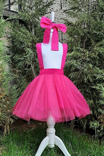 Shecco Babba Fuchsia Girl's Tutu Dress Bandana Set 1-10 Years Old Birthday Dress