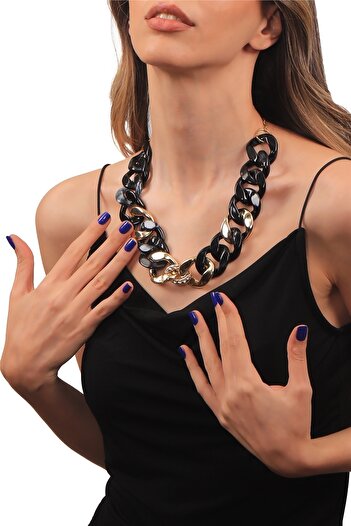 LABALABA Women's Thick Chain Formed Black Resin Necklace