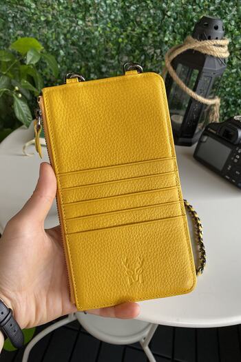 Modica Kratya - Genuine Leather Zippered Women's Yellow Shoulder Bag with Phone and Passport Compartment