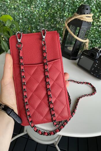 Modica Kratya - Genuine Leather Zippered Women's Red Shoulder Bag with Phone and Passport Compartment