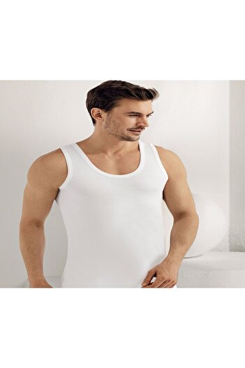 Şahinler Men's 6 Pack White Color Cotton Combed Cotton Undershirt Me002