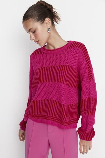 Trendyol Collection Pulover de tricotaj cu dungi late fucsia - TWOAW23KZ00012