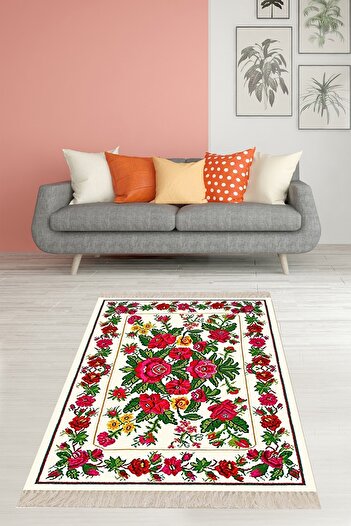 on the clouds Rose Patterned Floral Washable Carpet and Runner for Modern Living Room