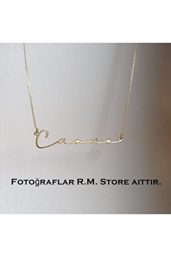 R.M. Store 18 Ayar altın kaplama Yatay Isim Kolye