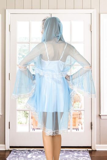 TİSTA White Satin Chiffon Women's Nightgown and Dressing Gown Set