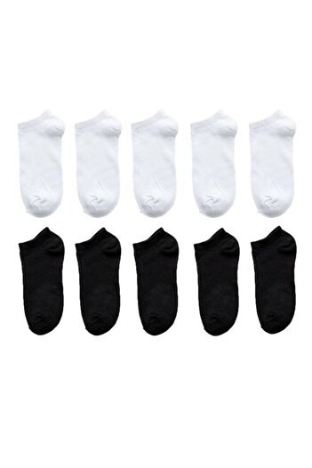 BGK Unisex 10 Pairs Cotton Black + White Color Booties Socks