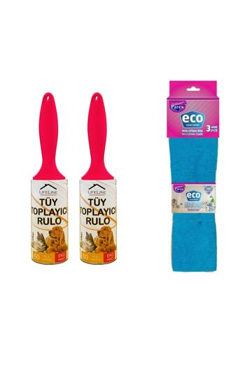 Life Line 2 Pieces Eco Lint Collector Roll 60 Sheets and Parex Eco Microfiber General Cleaning Cloth 3-Piece