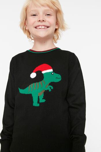 TRENDYOLKIDS Black Jacquard Boys' Knitwear Sweater