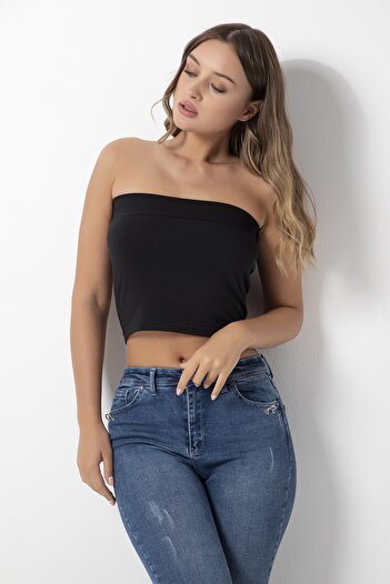 DONEX 3373 Στράπλες Crop Μαύρο