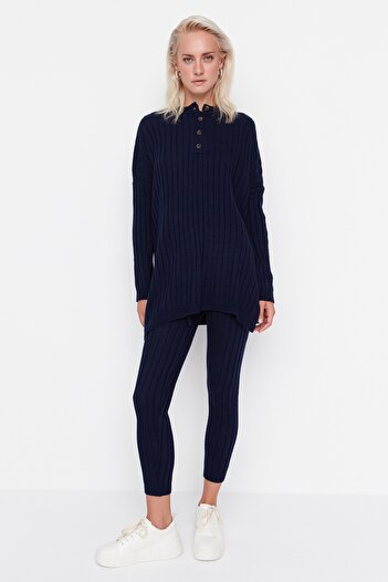 Trendyol Collection Sötétkék zsinóros nadrág, felső és alsó szett TWOAW22AU0039