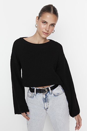 Trendyol Collection Черен плетен пуловер с испански ръкав TWOAW20KZ0743