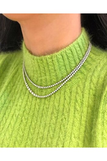 TakıConcept Abiye Gelinlik Kolye Küpe Su Yolu Iki Sıra Kolye Taşlı Set
