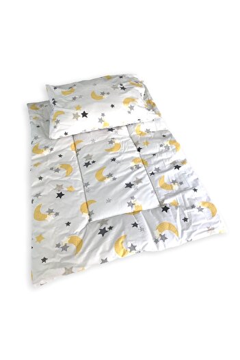 Babynia 100% Cotton Park Crib Opening Cushion and Baby / Child Pillow with Yellow Crescent and Star